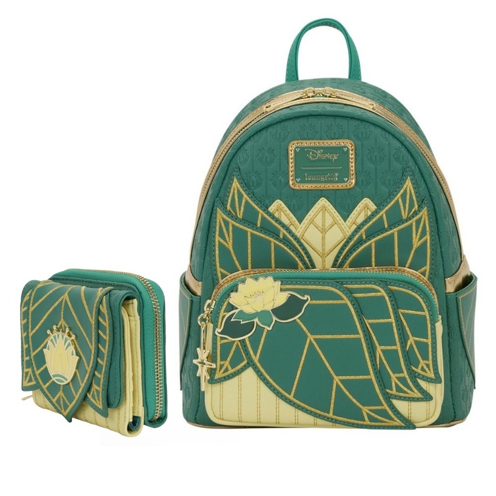 Loungefly Disney 2 pc Bundle Princess Tiana Cosplay Mini Backpack and Wallet NWT